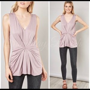 New! Soft Mauve Twist front V neckline Top